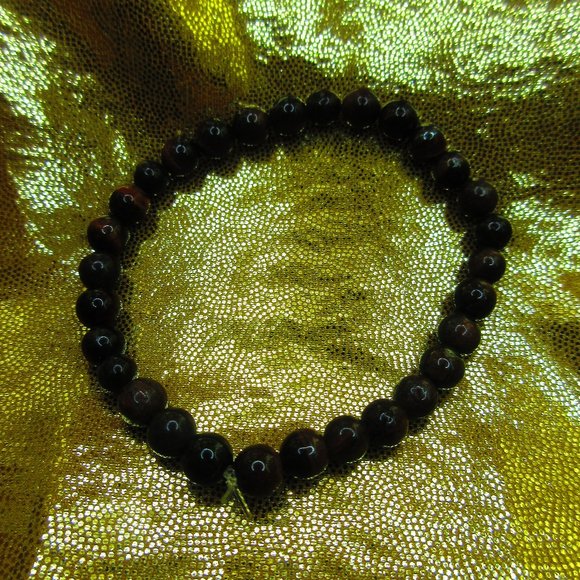 Red Tiger Eye 6mm Round 7" Stretchy Gemstone Bracelet - Picture 2 of 3